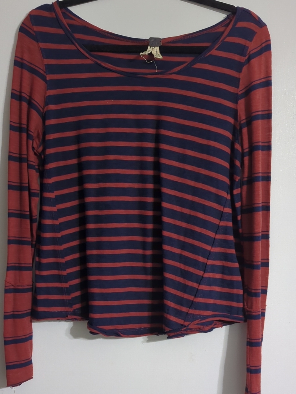 We The Free Rust and Navy Striped Long-Sleeve Scoop Neck Top